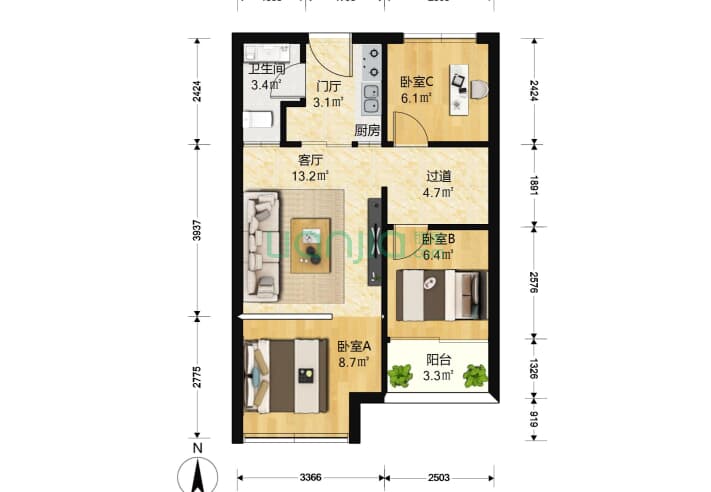 新一代国际公寓户型大全 新一代国际公寓 3室1厅1卫 365万在售二手房